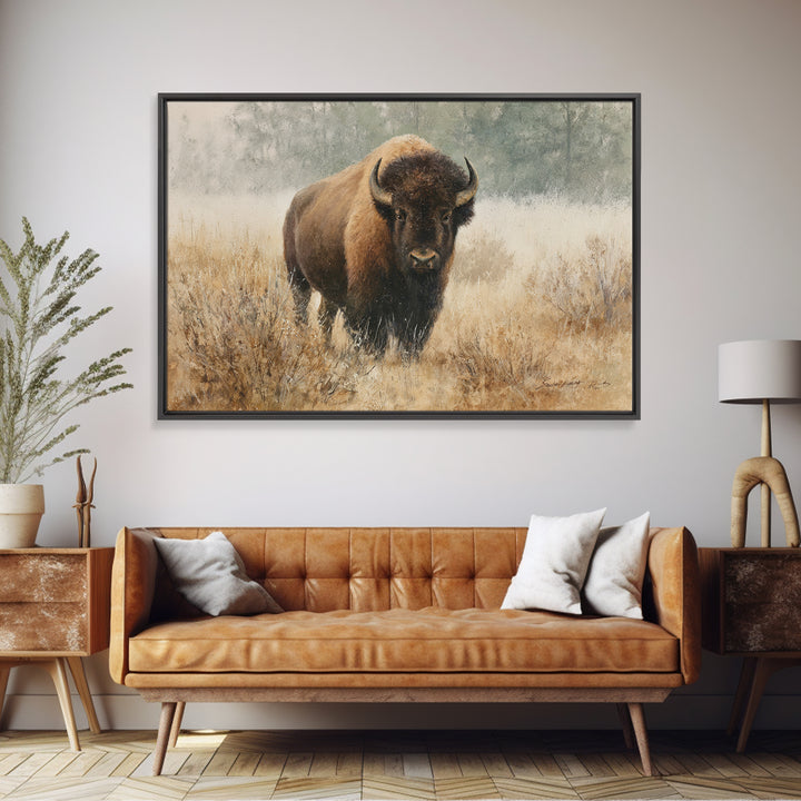 Bison on Wide Western Prairie Canvas Print, Wildlife Art, Living Room Wall Art, Living Room Decor, Wild, Unique Home Decor, WIL-3x2-17