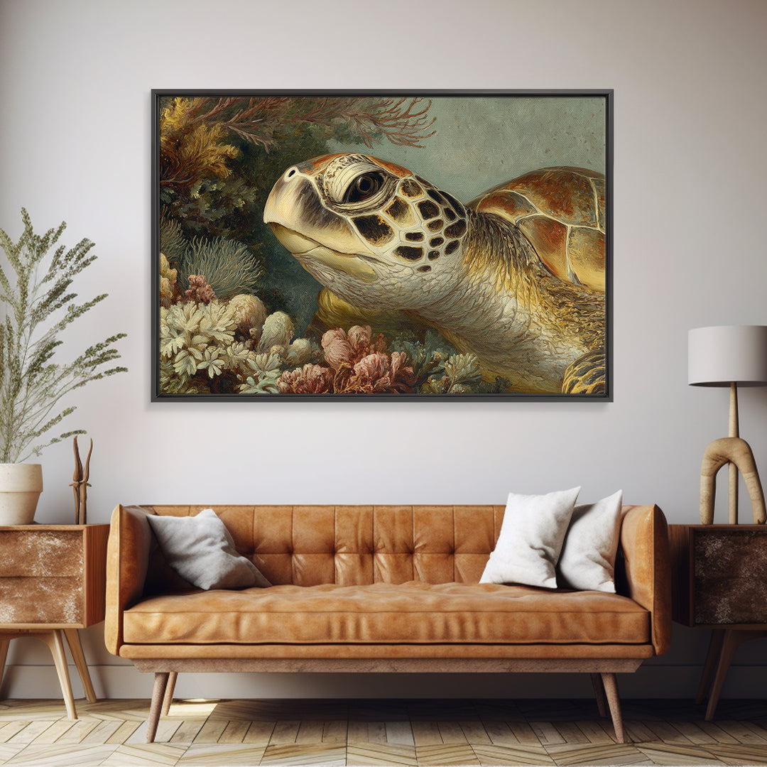 Sea Turtle over Coral Reef Canvas Print, Wildlife Art, Original Art, Living Room Decor, Oil Painting, Wild, Leopard Wall Art, WIL-3x2-22