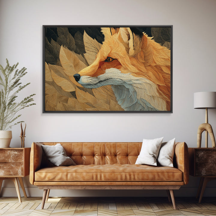 Fox in Autumn Forest Leaves Canvas Print, Wildlife Art, Leopard Wall Art, Living Room Decor, Fine Art, Wild, Fine Art Print, WIL-3x2-37