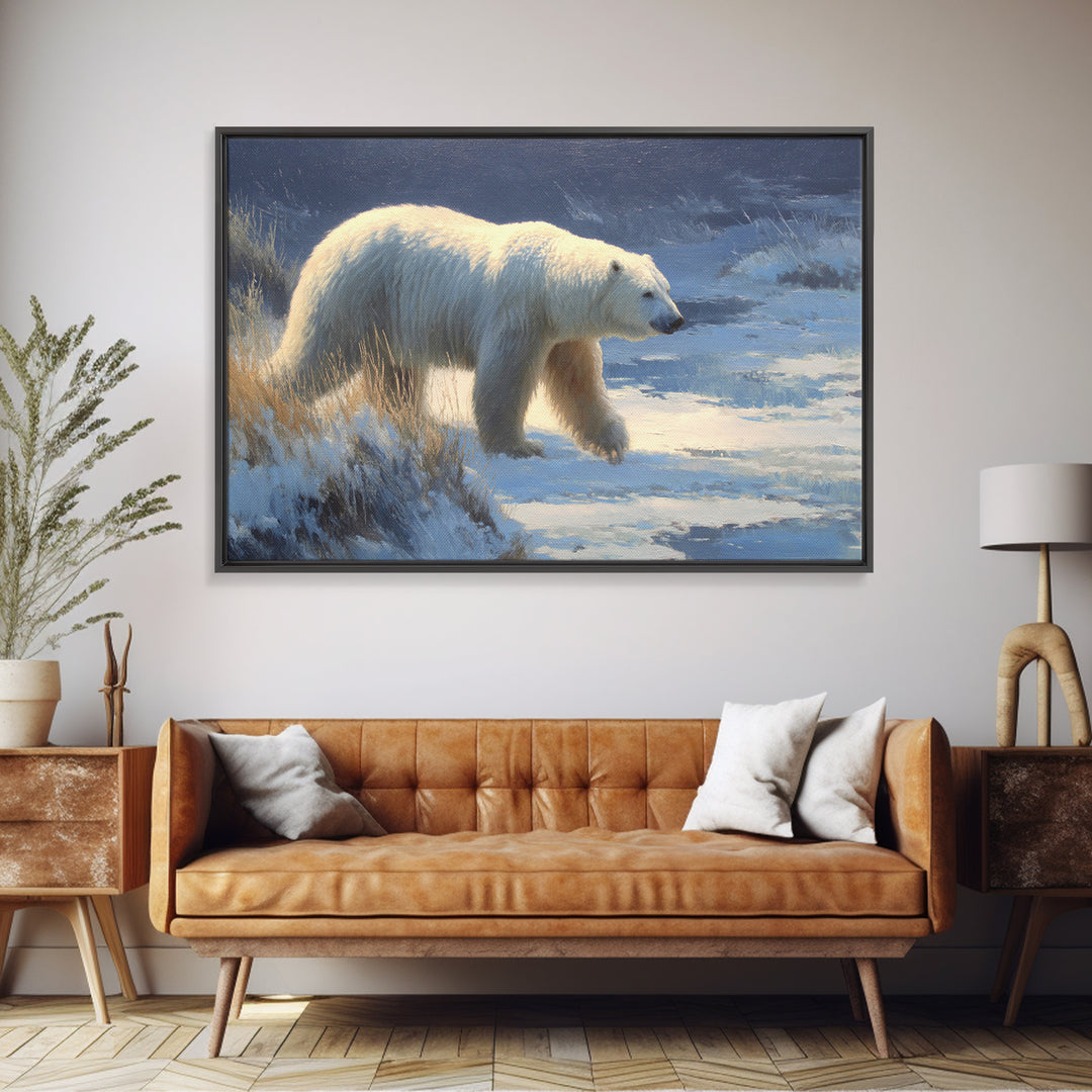 Polar Bear Crossing Blue Ice Canvas Print, Wildlife Art, Unique Home Decor, Living Room Decor, Abstract Art, Wild, WIL-3x2-43