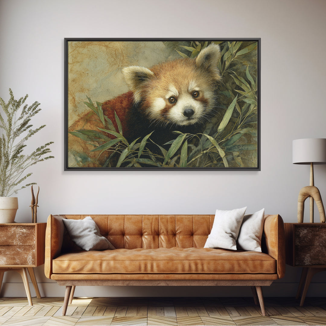 Red Panda Among Bamboo Leaves Canvas Print, Wildlife Art, Leopard Wall Art, Living Room Decor, Fine Art, Wild, Fine Art Print, WIL-3x2-48