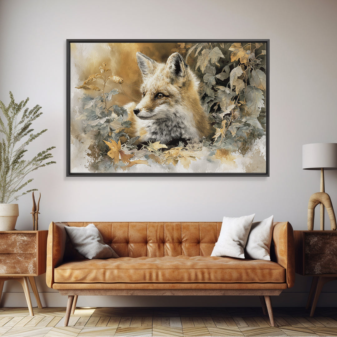 Fox in Autumn Forest Leaves Canvas Print, Wildlife Art, Leopard Wall Art, Living Room Decor, Fine Art, Wild, Fine Art Print, WIL-3x2-61
