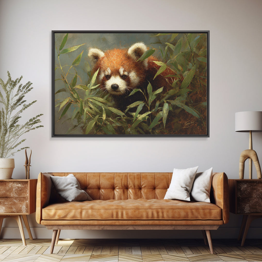Red Panda Among Bamboo Leaves Canvas Print, Wildlife Art, Modern Decor, Living Room Decor, Fine Art, Wild, Home Decor, WIL-3x2-72