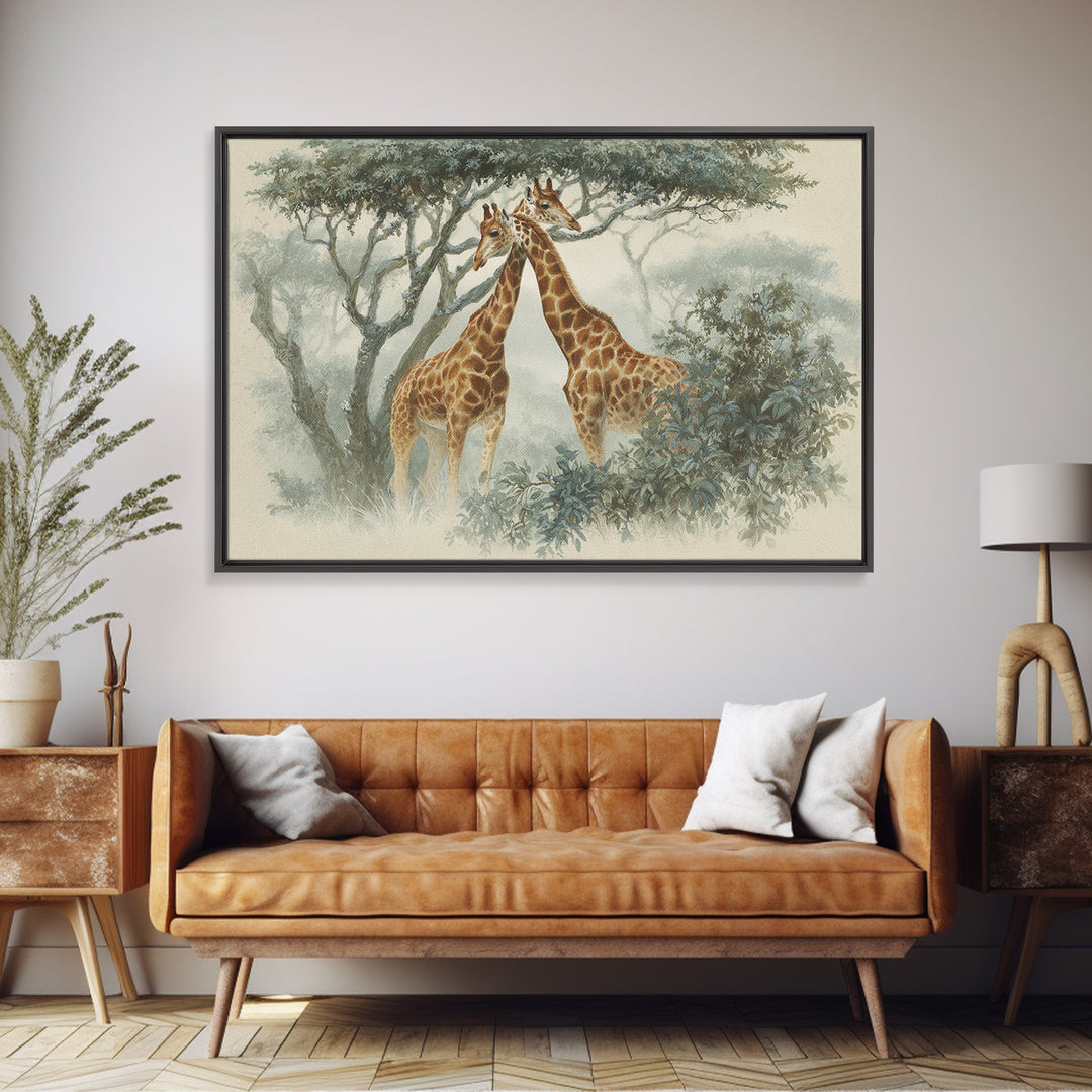 Giraffe Pair under Acacia Tree Canvas Print, Wildlife Art, Wall Art, Living Room Decor, Fine Art, Wild, Modern Wall Art, WIL-3x2-83