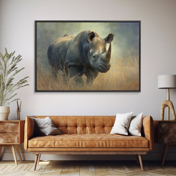 Rhino in Dramatic Stormy Light Canvas Print, Wildlife Art, Boho Decor, Living Room Decor, Fine Art, Wild, Wall Hangings, WIL-3x2-84