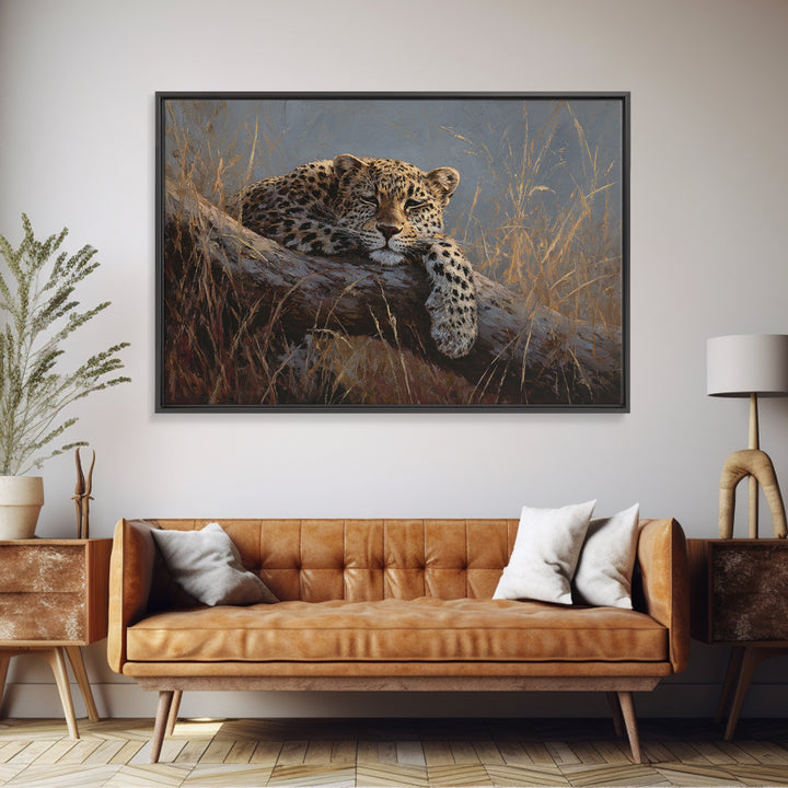 Leopard Resting on Tree Branch Framed Canvas Print, Wildlife Art, Modern Art, Living Room Decor, Fine Art, Wild, Neutral Decor, WIL-3x2-90