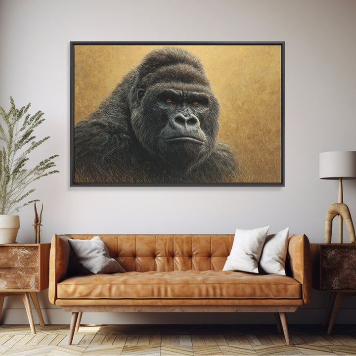 Gorilla Portrait with Powerful Gaze Canvas Print, Wildlife Art, Unique Home Decor, Living Room Decor, Fine Art, Wild, WIL-3x2-93