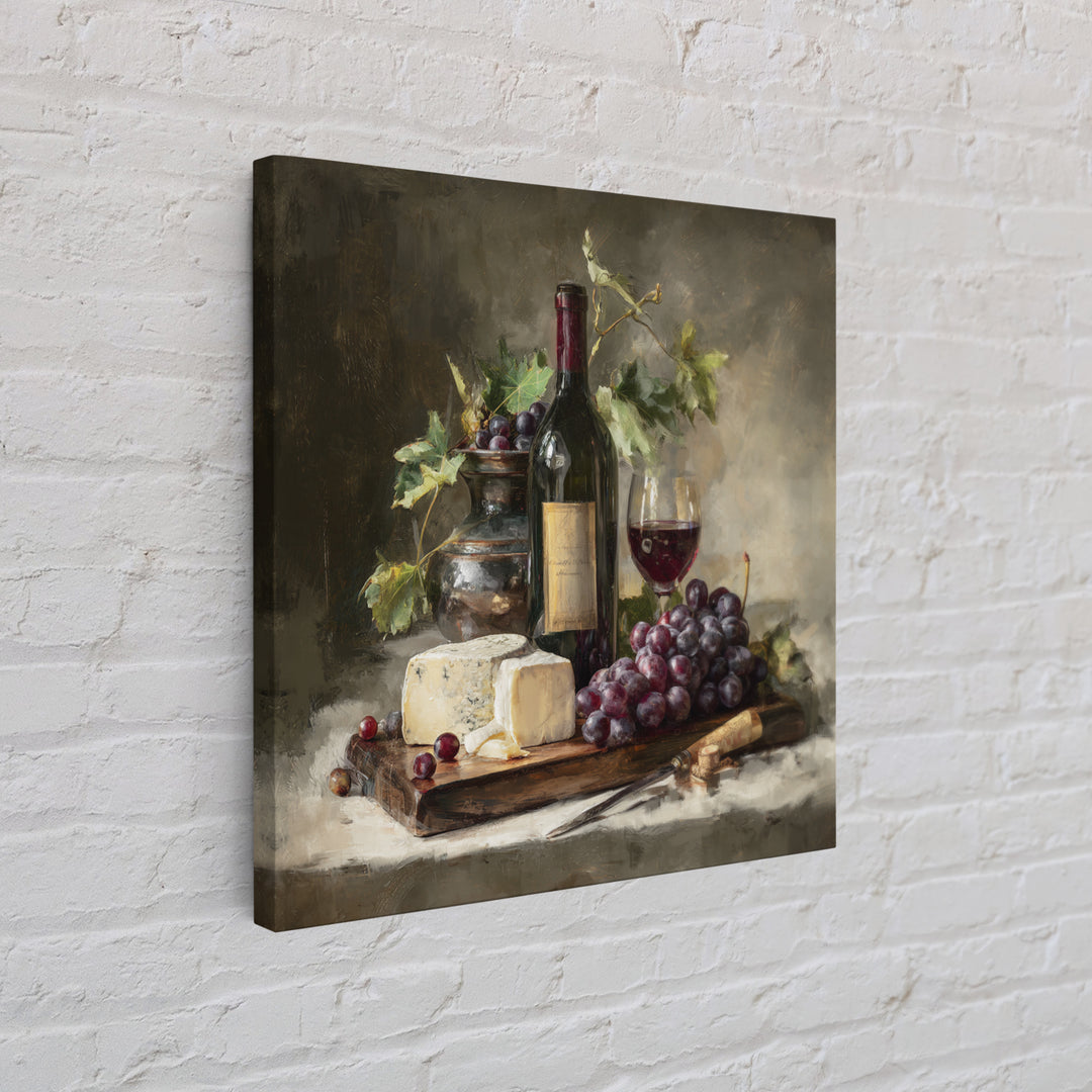 Charcuterie Board with Grapes and Cheese Canvas Print, Winery Art, Cocktail Wall Art, Winery Decor, Watercolor Art, Vineyard, WIN-1x1-13