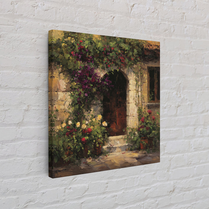 Vineyard Gate with Climbing Roses Canvas Print, Winery Art, Farmhouse Decor, Winery Decor, Oil Painting, Vineyard, Bar Art, WIN-1x1-15