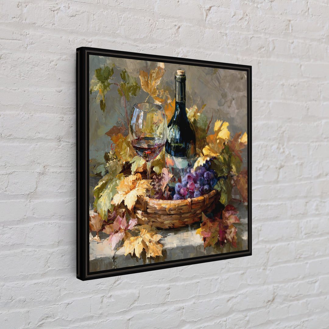 Wine Harvest Basket Canvas Print, Winery Art, Kitchen Wall Decor, Winery Decor, Oil Painting, Vineyard, Fine Art Print, WIN-1x1-22