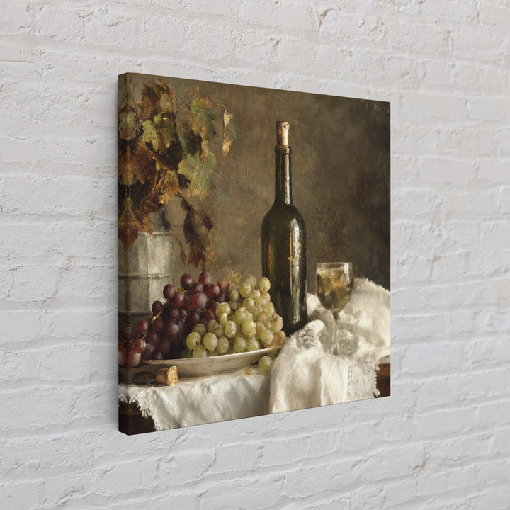 Champagne Grapes and White Linen Still Life Framed Canvas Print, Winery Art, Winery Decor, Abstract Art, Vineyard, WIN-1x1-29