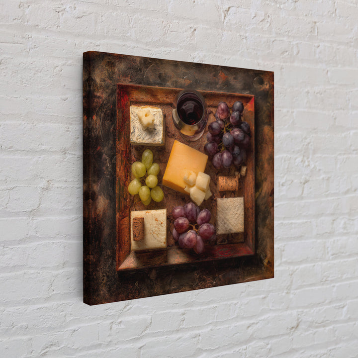 Charcuterie Board with Grapes and Cheese Framed Canvas Print, Winery Art, Boho Decor, Winery Decor, Oil Painting, Vineyard, WIN-1x1-37