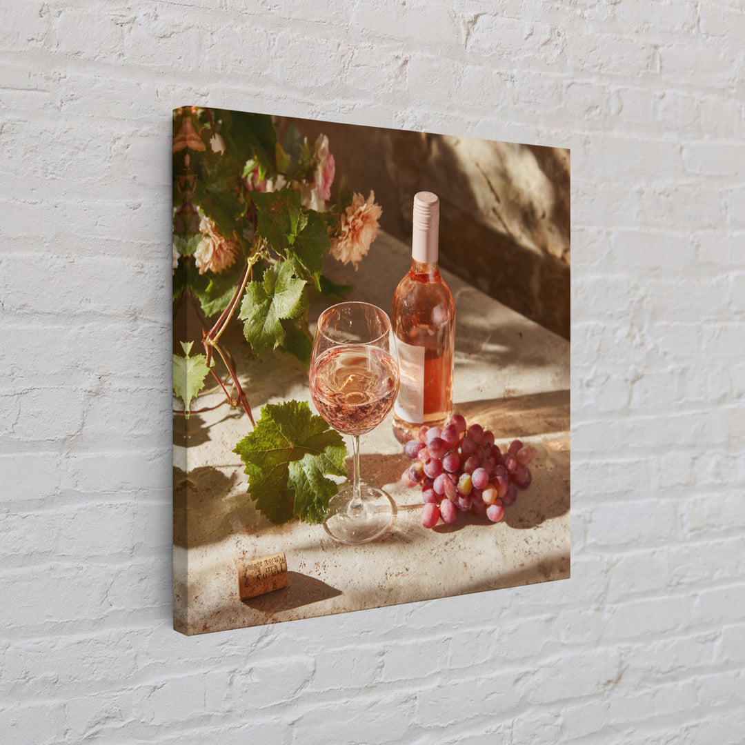 Ros Glass Beside Summer Flowers Framed Canvas Print, Winery Art, Gallery Decor, Winery Decor, Fine Art, Vineyard, Wall Art, WIN-1x1-38