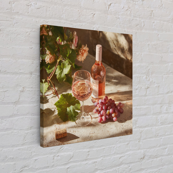 Ros Glass Beside Summer Flowers Framed Canvas Print, Winery Art, Gallery Decor, Winery Decor, Fine Art, Vineyard, Wall Art, WIN-1x1-38