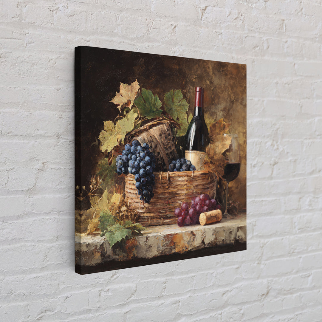 Wine Harvest Basket Framed Canvas Print, Winery Art, Bar Art, Winery Decor, Fine Art, Vineyard, Textured Painting, WIN-1x1-46