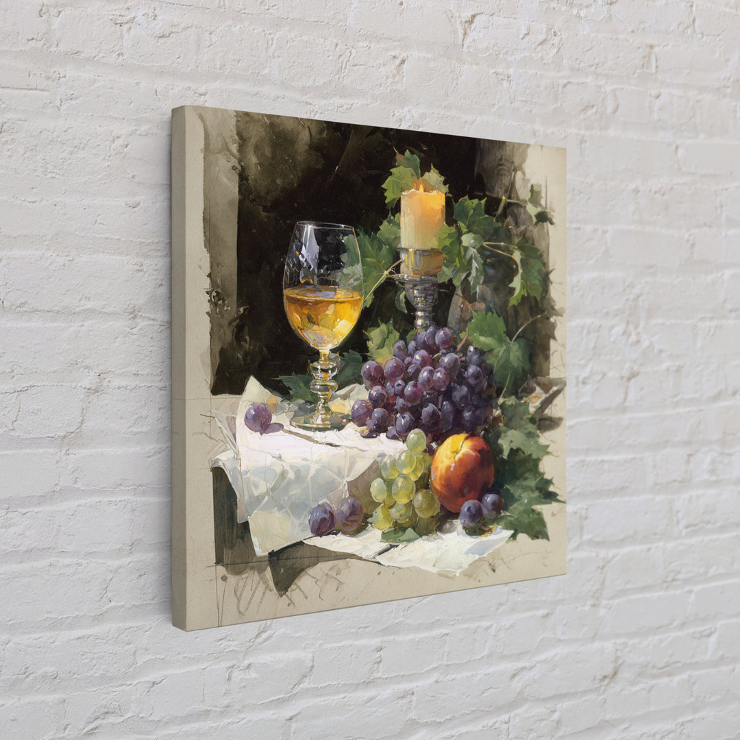 Champagne Grapes and White Linen Still Life Canvas Print, Winery Art, Fine Art Print, Winery Decor, Abstract Art, Vineyard, WIN-1x1-5