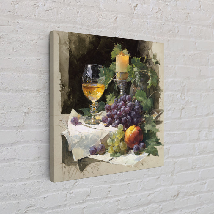 Champagne Grapes and White Linen Still Life Canvas Print, Winery Art, Fine Art Print, Winery Decor, Abstract Art, Vineyard, WIN-1x1-5