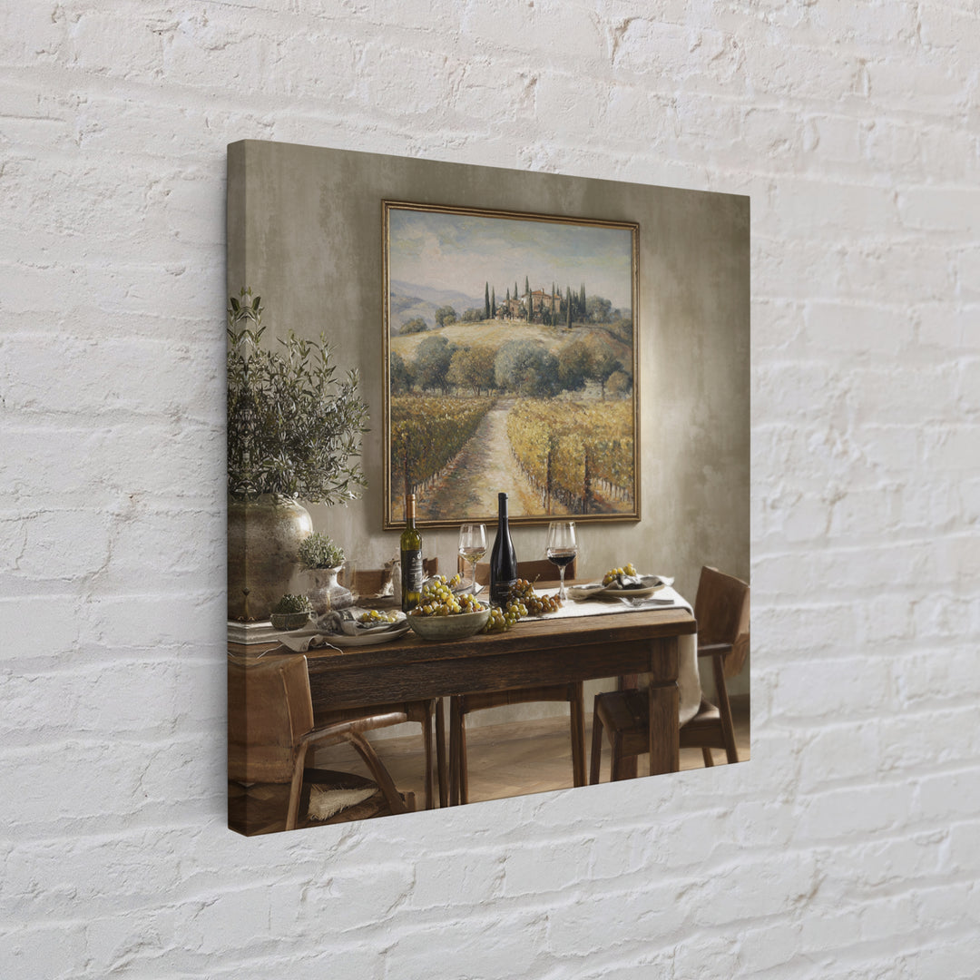 Tuscan Vineyard at Golden Hour Framed Canvas Print, Winery Art, Travel Poster, Winery Decor, Oil Painting, Vineyard, WIN-1x1-51
