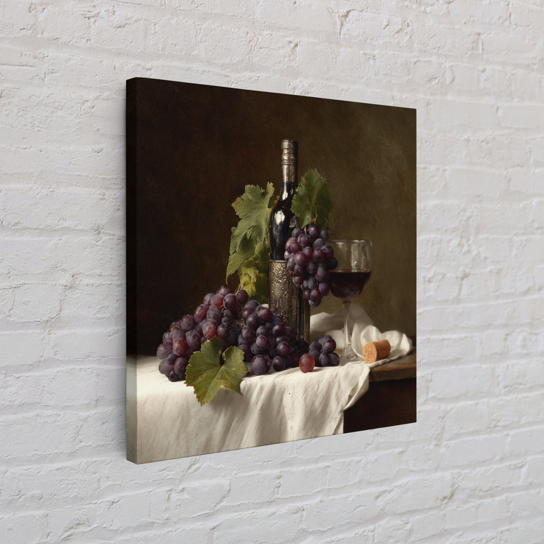 Champagne Grapes and White Linen Still Life Framed Canvas Print, Winery Art, Winery Decor, Abstract Art, Vineyard, WIN-1x1-53