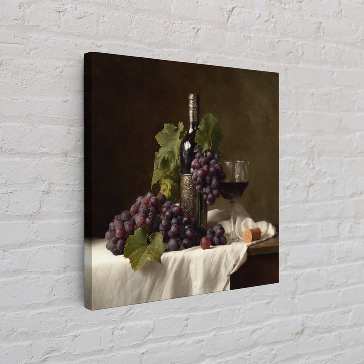 Champagne Grapes and White Linen Still Life Framed Canvas Print, Winery Art, Winery Decor, Abstract Art, Vineyard, WIN-1x1-53