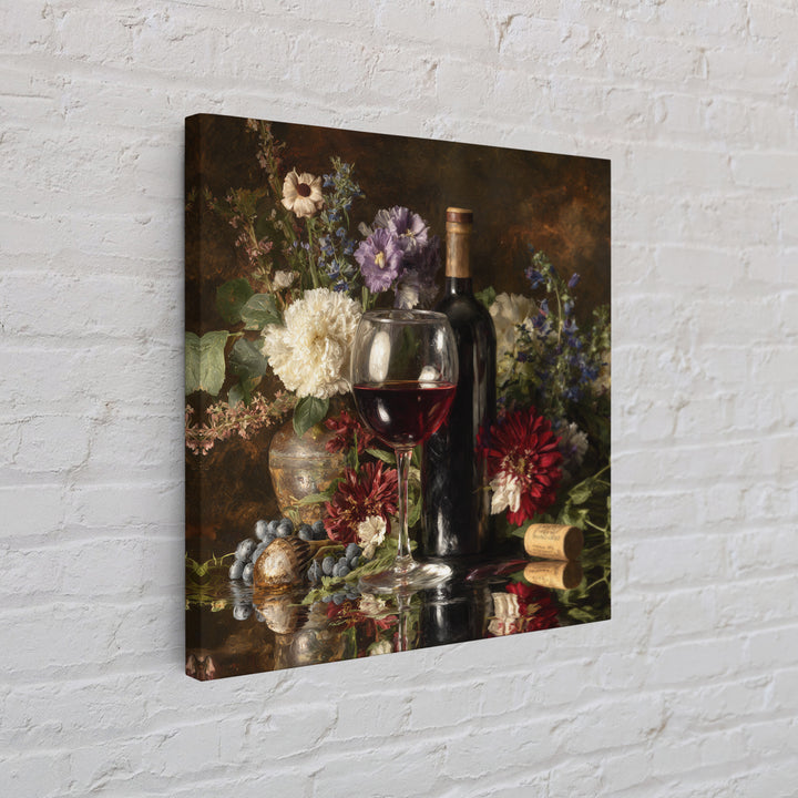 Ros Glass Beside Summer Flowers Framed Canvas Print, Winery Art, Gallery Decor, Winery Decor, Fine Art, Vineyard, Wall Art, WIN-1x1-62