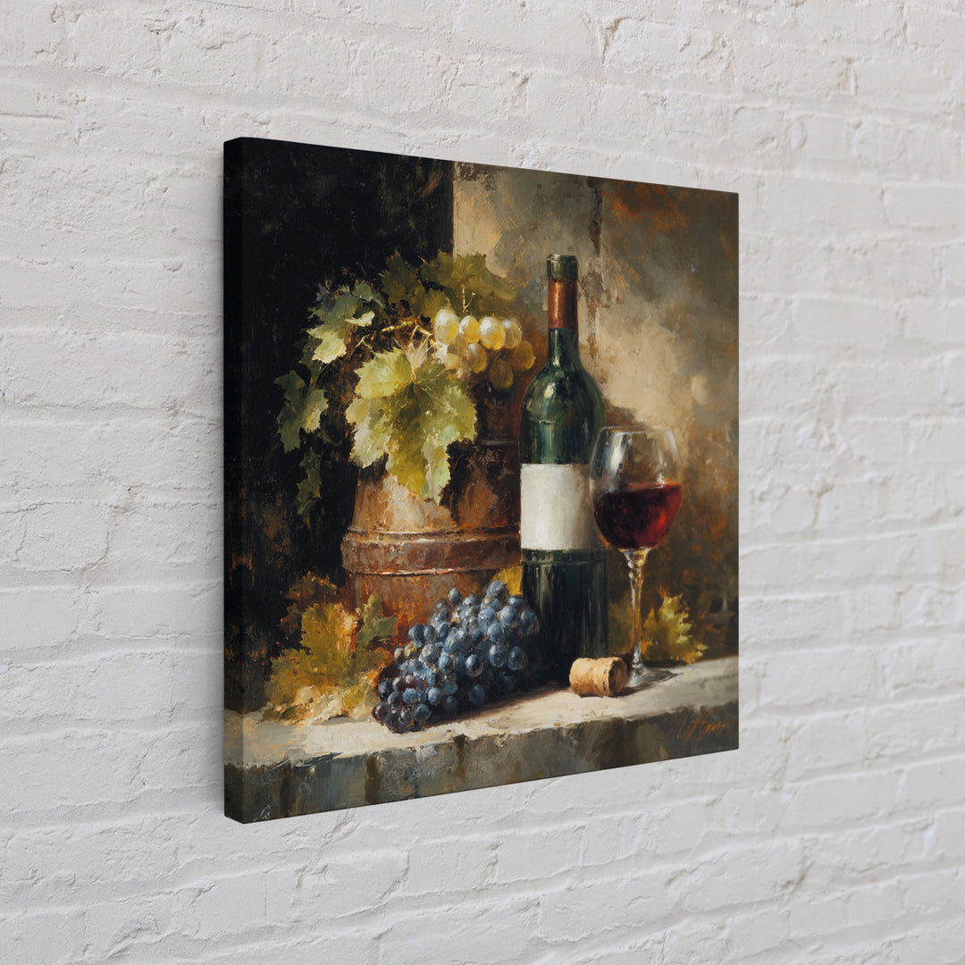 Olive Branch and Wine Glass Mediterranean Still Framed Canvas Print, Winery Art, Landscape Art, Winery Decor, Vineyard, WIN-1x1-72