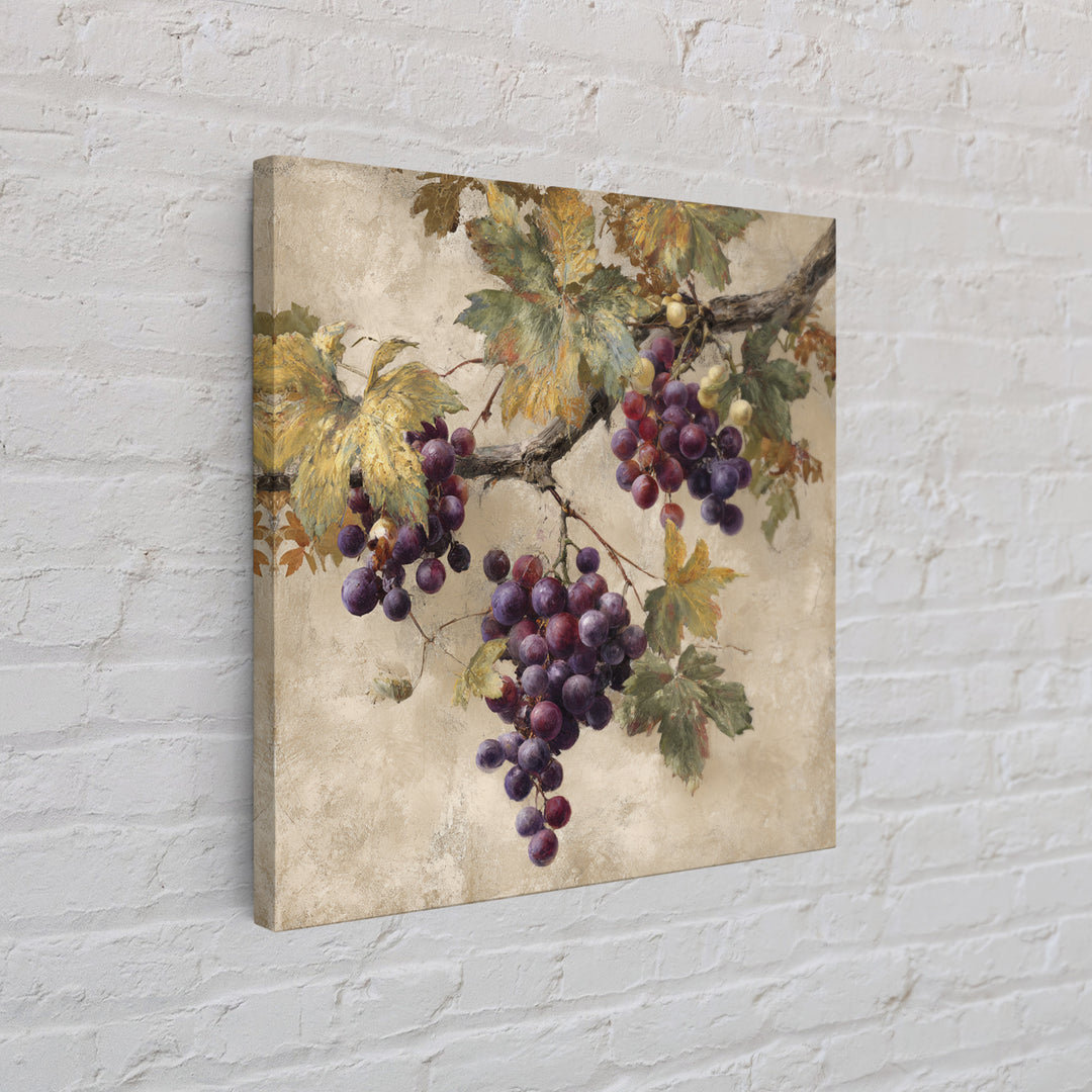 Grapevine Branch with Purple Grapes and Leaves Framed Canvas Print, Winery Art, Home Decor, Winery Decor, Fine Art, Vineyard, WIN-1x1-73