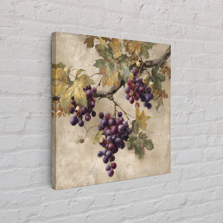 Grapevine Branch with Purple Grapes and Leaves Framed Canvas Print, Winery Art, Home Decor, Winery Decor, Fine Art, Vineyard, WIN-1x1-73