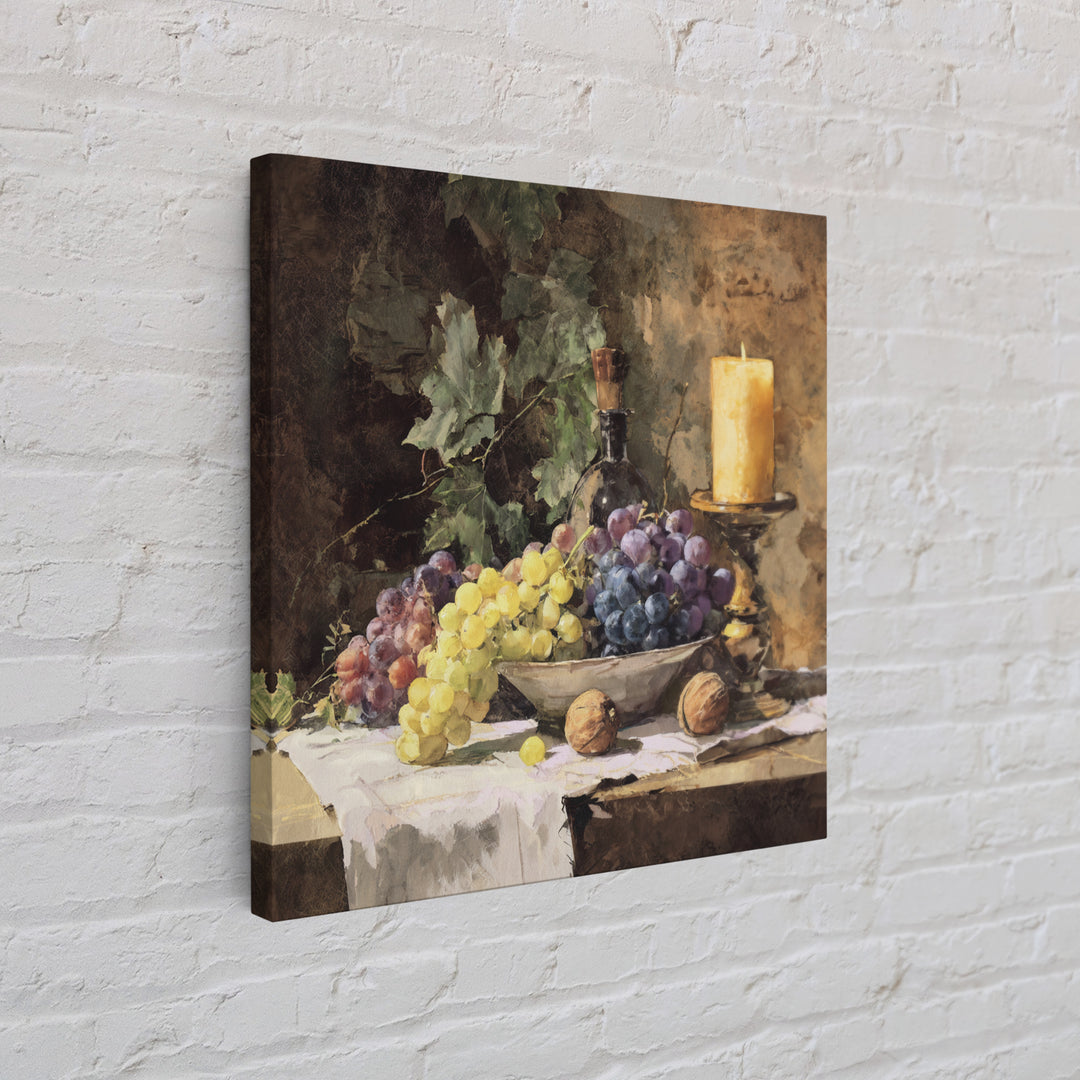 Champagne Grapes and White Linen Still Life Canvas Print, Winery Art, Art, Winery Decor, Fine Art, Vineyard, Farmhouse Decor, WIN-1x1-77