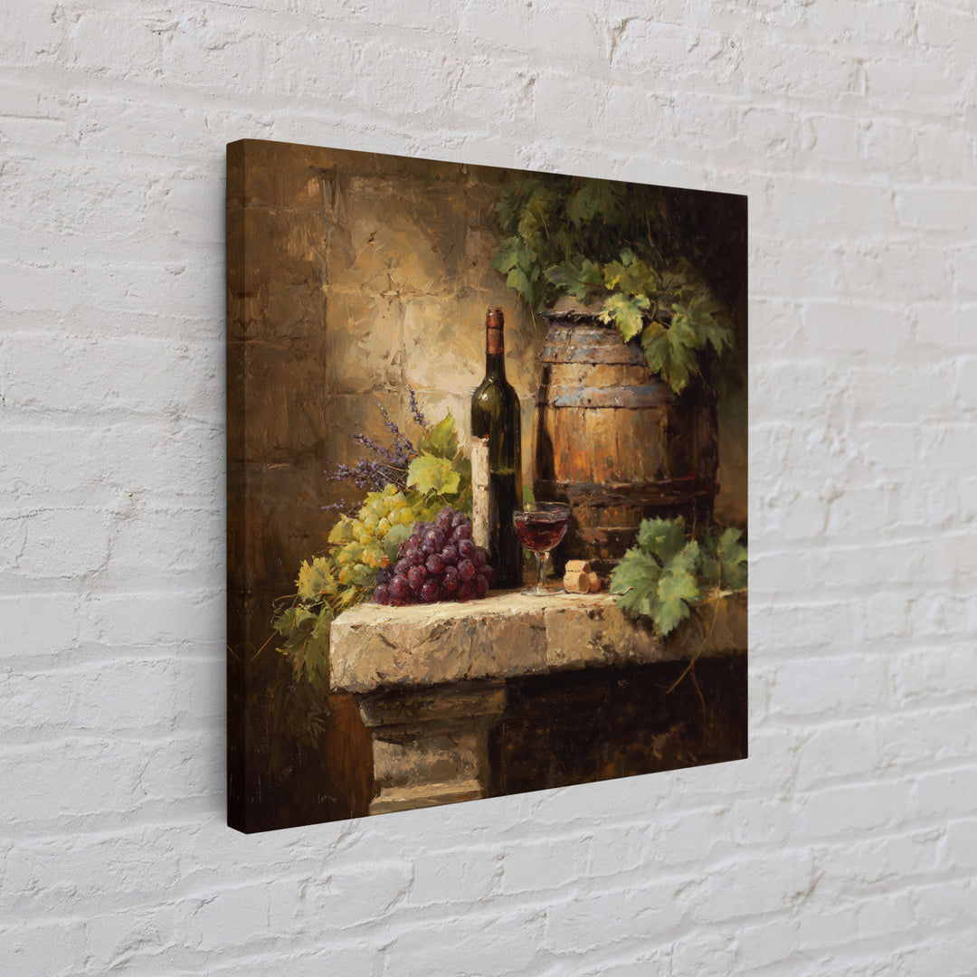 Wine Barrel with Lavender and Sunlight Framed Canvas Print, Winery Art, Statement Artwork, Winery Decor, Fine Art, Vineyard, WIN-1x1-78