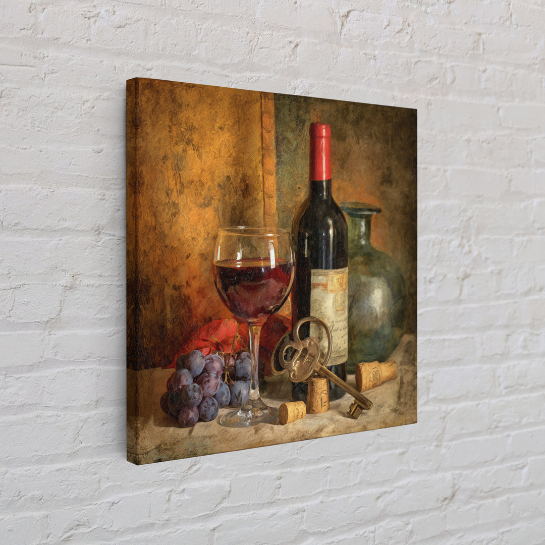 Old Cellar Key and Wine Label Shapes Framed Canvas Print, Winery Art, Landscape Art, Winery Decor, Fine Art, Vineyard, WIN-1x1-84