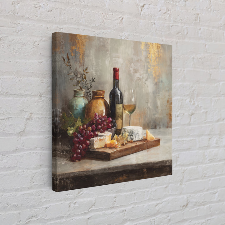Charcuterie Board with Grapes and Cheese Canvas Print, Winery Art, Minimalist Decor, Winery Decor, Fine Art, Vineyard, WIN-1x1-85