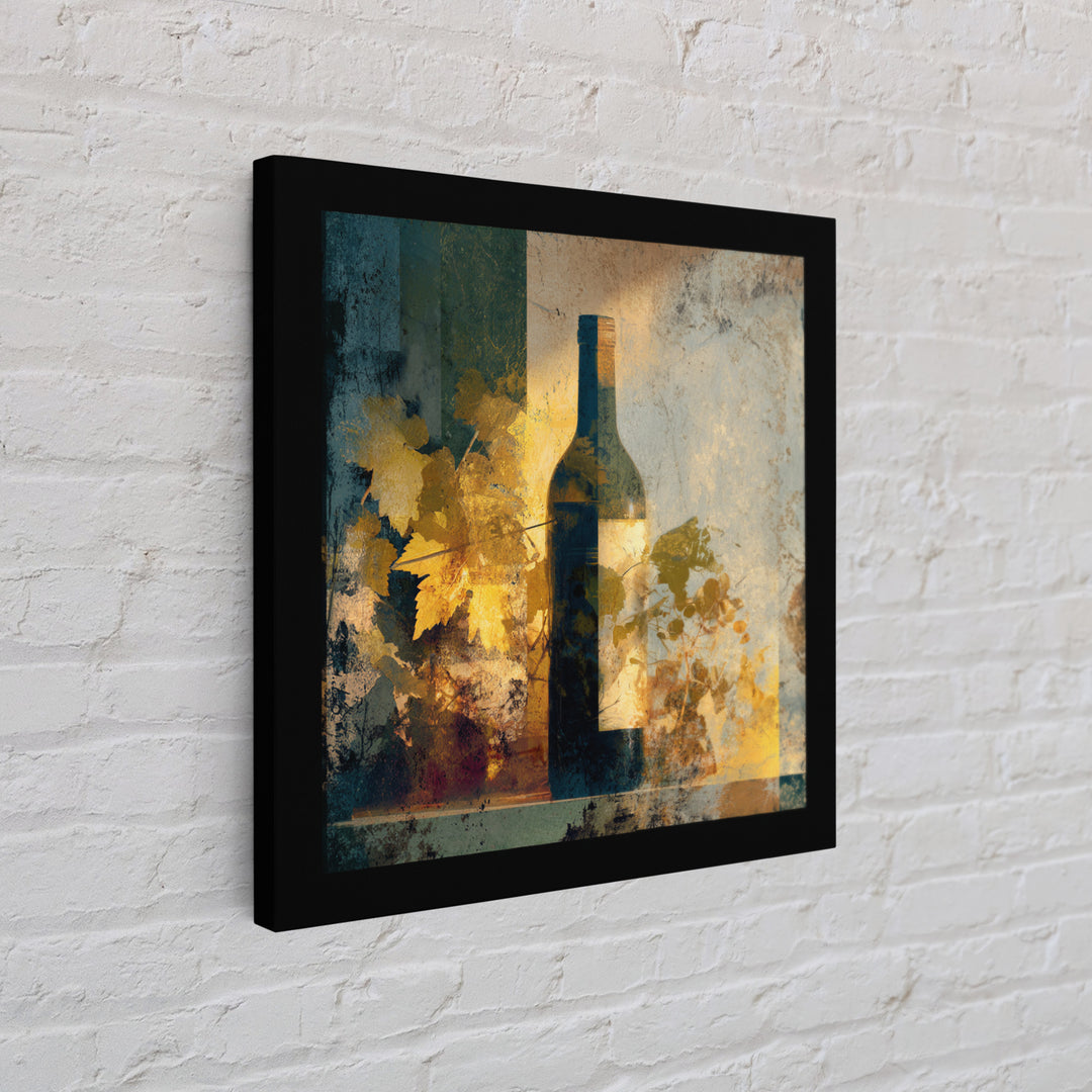 Black and Gold Wine Bottle Silhouette Framed Canvas Print, Winery Art, Minimalist Decor, Winery Decor, Fine Art, Vineyard, WIN-1x1-88