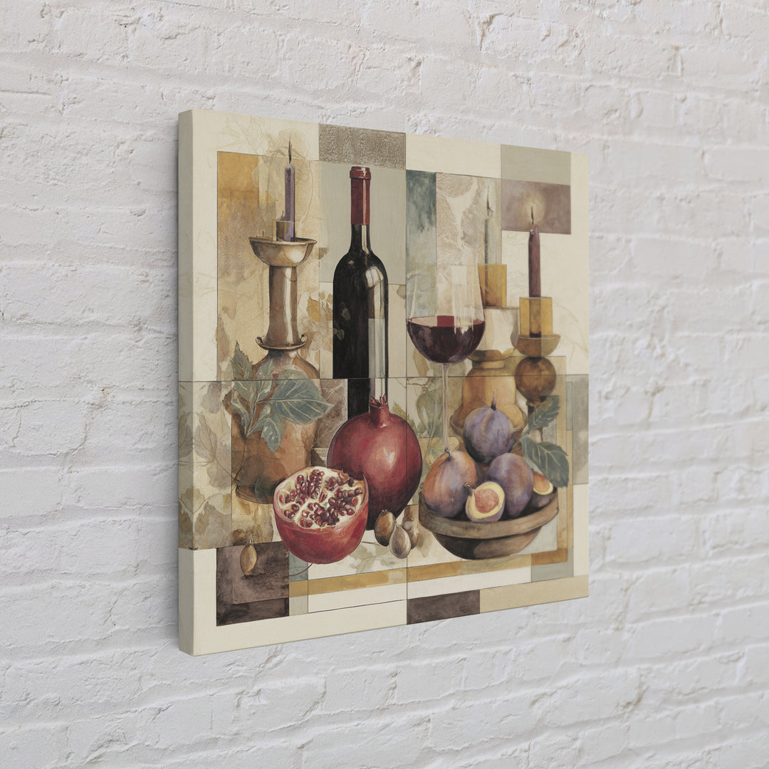 Pomegranate Figs and Red Wine Composition Canvas Print, Winery Art, Contemporary Art, Winery Decor, Fine Art, Vineyard, WIN-1x1-89
