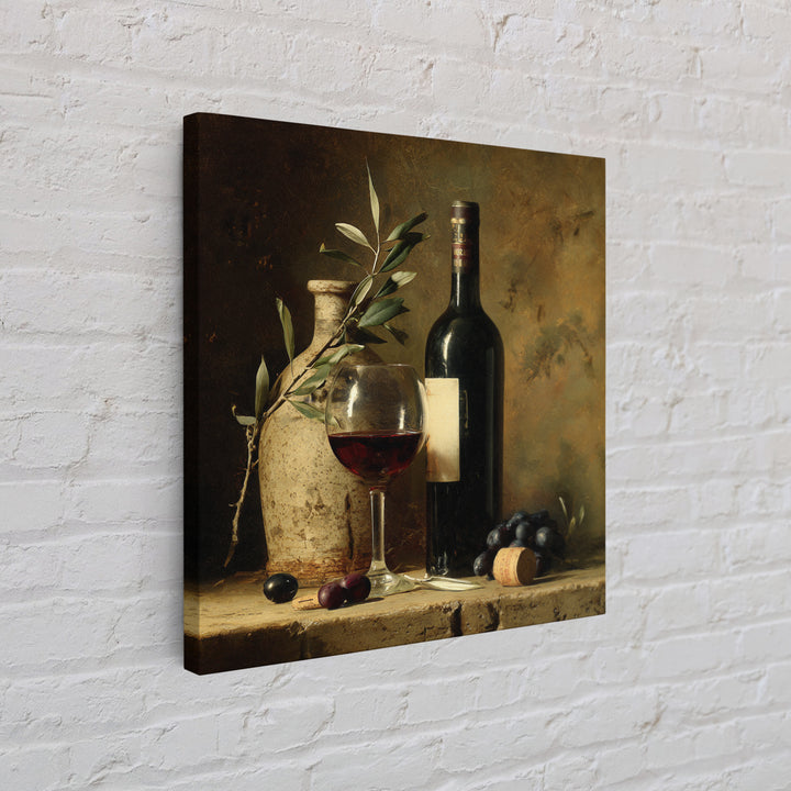 Olive Branch and Wine Glass Mediterranean Still Framed Canvas Print, Winery Art, Print, Winery Decor, Fine Art, Vineyard, WIN-1x1-96