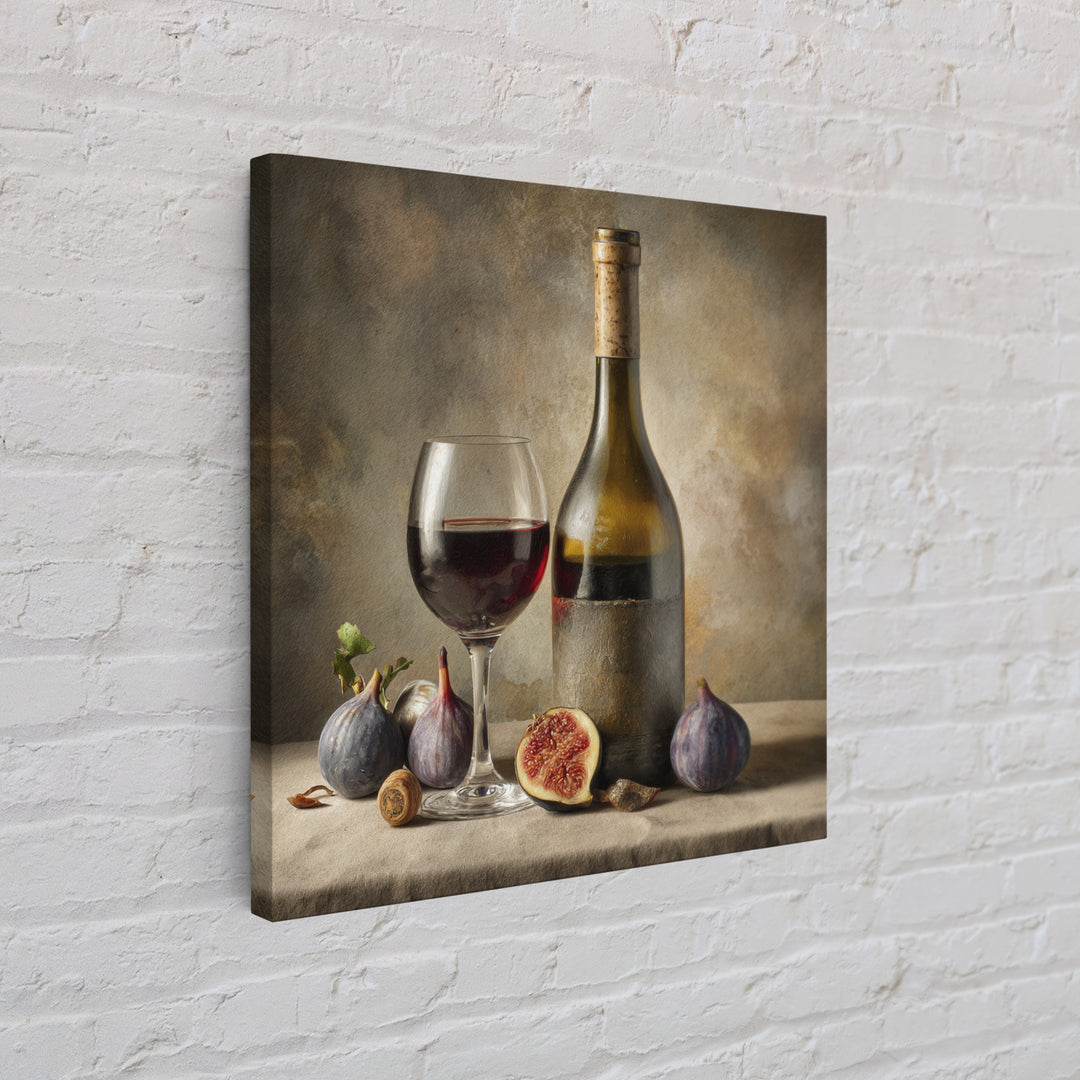 Wine Bottle and Glass Still Life Canvas Print, Winery Art, Textured Painting, Winery Decor, Fine Art, Vineyard, Oil Painting, WIN-1x1-98