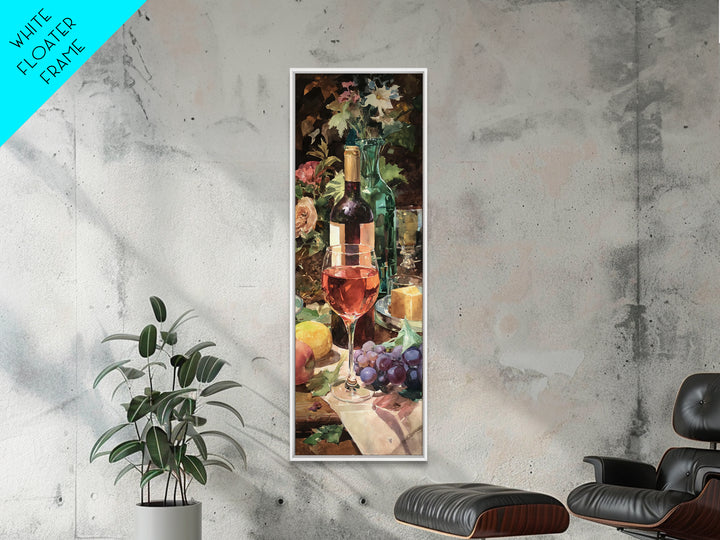 Ros Glass Beside Summer Flowers Canvas Print, Winery Art, Living Room Art, Winery Decor, Watercolor Art, Vineyard, WIN-1x3-2