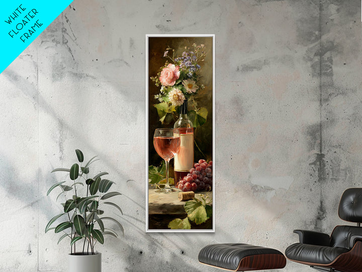Ros Glass Beside Summer Flowers Canvas Print, Winery Art, Living Room Art, Winery Decor, Watercolor Art, Vineyard, WIN-1x3-26