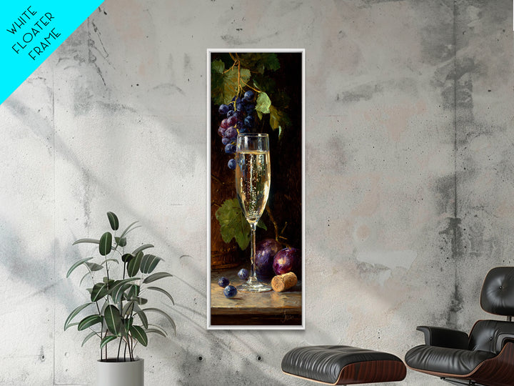Champagne Coupe with Bubbles and Light Framed Canvas Print, Winery Art, Kitchen Art, Winery Decor, Watercolor Art, Vineyard, WIN-1x3-31