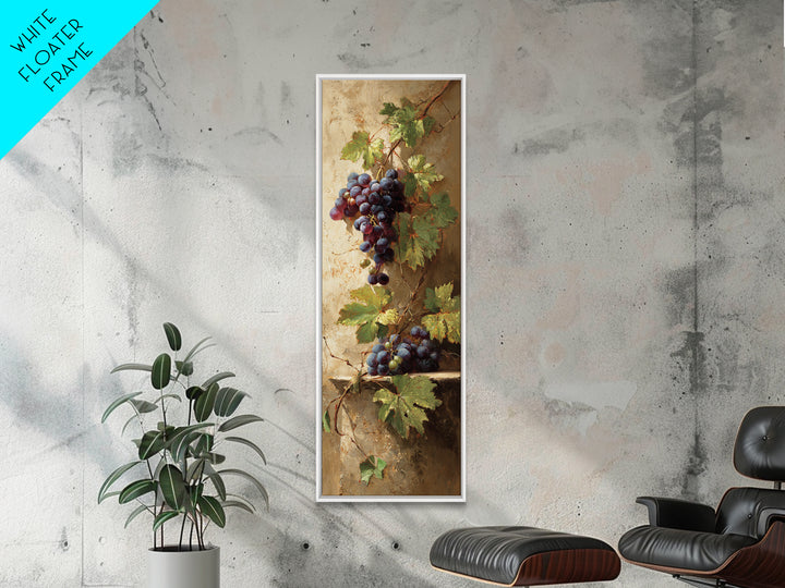Grapevine Branch with Purple Grapes and Leaves Canvas Print, Winery Art, Minimalist Decor, Winery Decor, Oil Painting, Vineyard, WIN-1x3-37