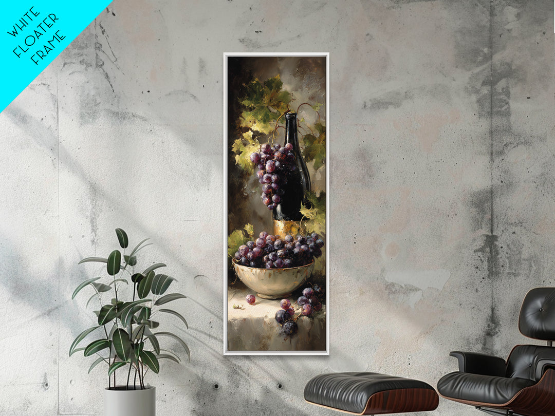 Grapes in a Ceramic Bowl with Shadows Framed Canvas Print, Winery Art, Wall Art, Winery Decor, Oil Painting, Vineyard, WIN-1x3-45