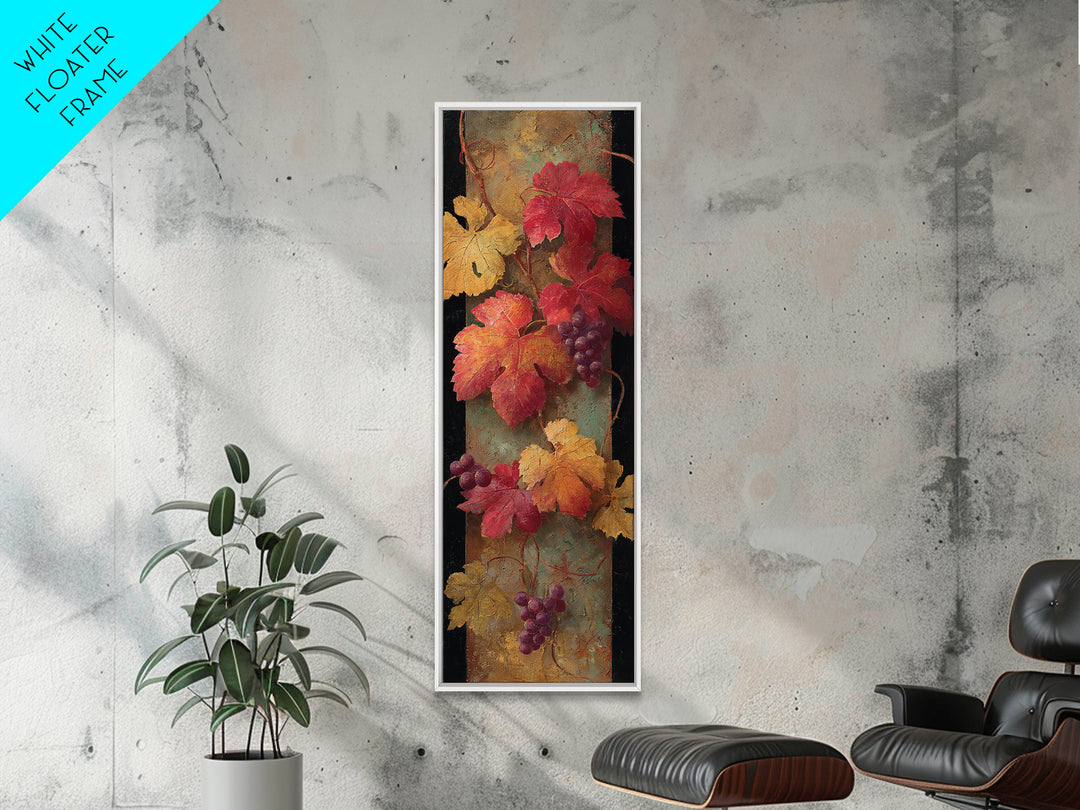 Vine Leaves Turning Autumn Red and Gold Framed Canvas Print, Winery Art, Watercolor Painting, Winery Decor, Fine Art, Vineyard, WIN-1x3-47
