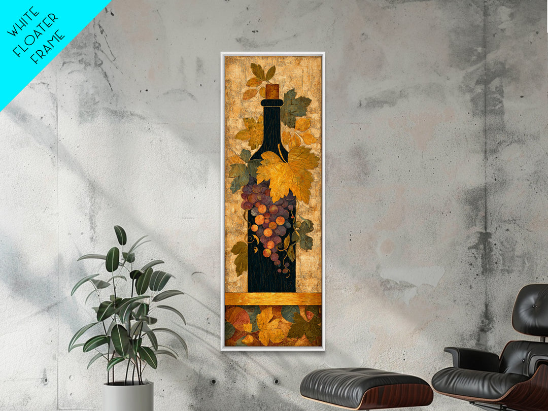 Black and Gold Wine Bottle Silhouette Framed Canvas Print, Winery Art, Wall Hanging, Winery Decor, Fine Art, Vineyard, WIN-1x3-52