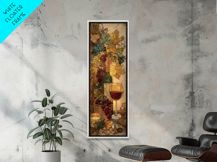 Wine Harvest Basket Framed Canvas Print, Winery Art, Cocktail Wall Art, Winery Decor, Watercolor Art, Vineyard, WIN-1x3-58
