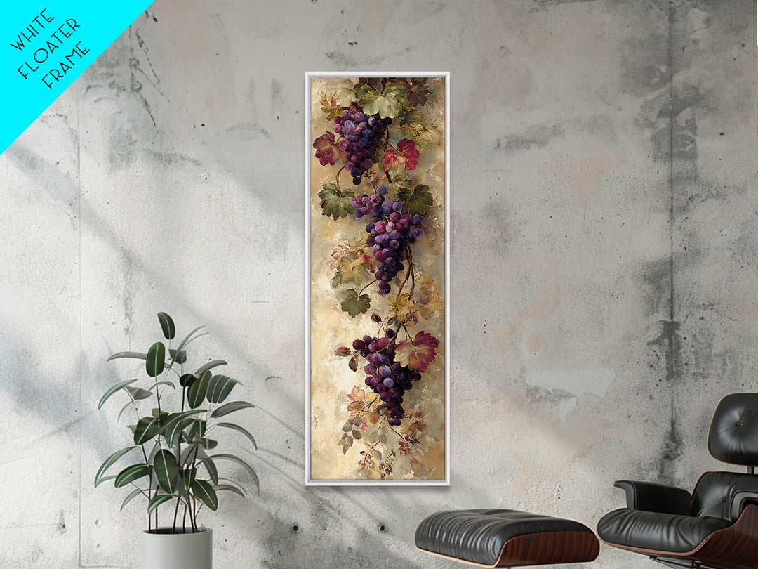 Grapevine Branch with Purple Grapes and Leaves Framed Canvas Print, Winery Art, Winery Decor, Watercolor Art, Vineyard, WIN-1x3-61