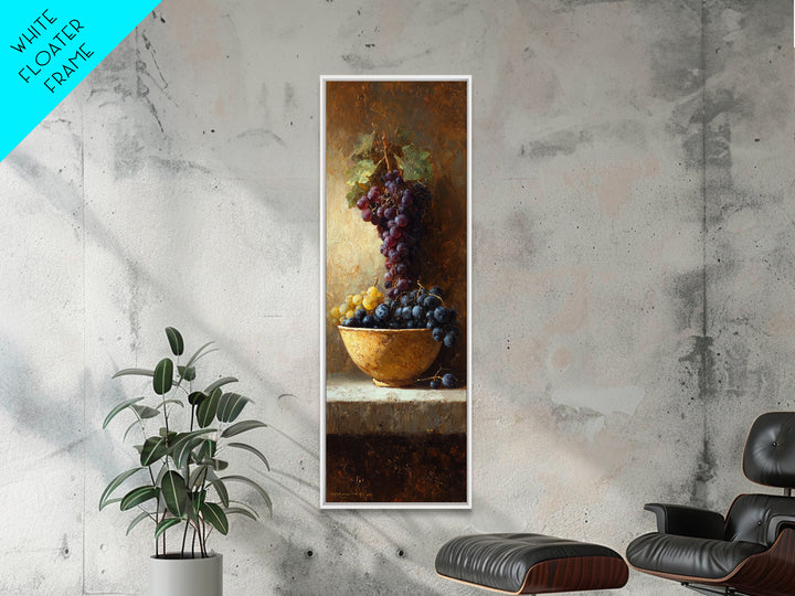 Grapes in a Ceramic Bowl with Shadows Framed Canvas Print, Winery Art, Wall Art, Winery Decor, Oil Painting, Vineyard, WIN-1x3-69