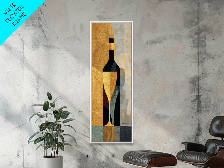 Black and Gold Wine Bottle Silhouette Framed Canvas Print, Winery Art, Kitchen Wall Decor, Winery Decor, Oil Painting, Vineyard, WIN-1x3-76