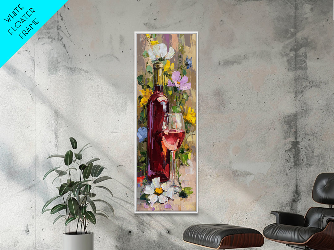 Ros Glass Beside Summer Flowers Canvas Print, Winery Art, Textured Painting, Winery Decor, Fine Art, Vineyard, Oil Painting, WIN-1x3-98