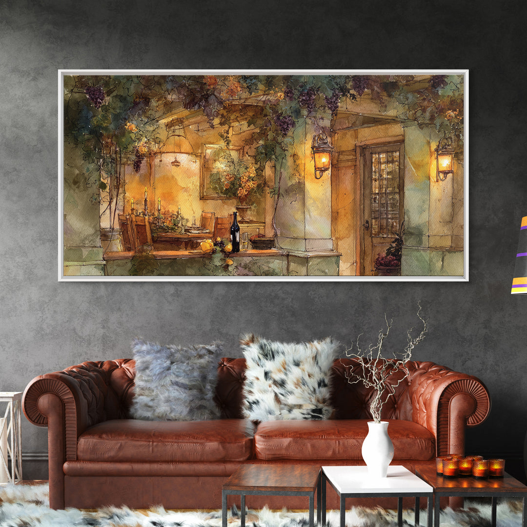 Vineyard Gate with Climbing Roses Framed Canvas Print, Winery Art, Retro Wall Art, Winery Decor, Vineyard, Modern Decor, WIN-2x1-11