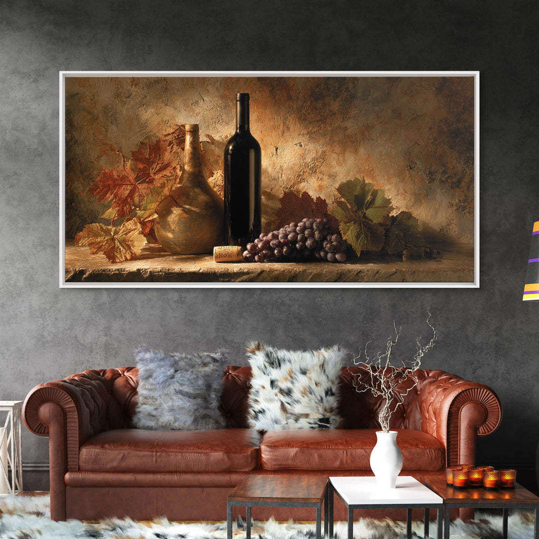 Black and Gold Wine Bottle Silhouette Framed Canvas Print, Winery Art, Room Decor, Winery Decor, Fine Art, Vineyard, WIN-2x1-12